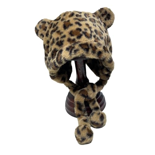 Oxxggkao Gorras de calavera de felpa con orejas de oso a la moda para invierno y otoño, sombrero casual para mujeres y niñas, actividades al aire libre