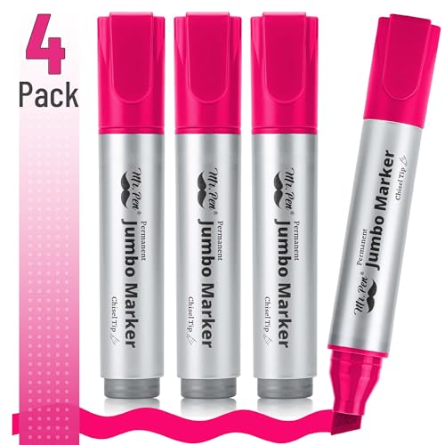 Image of Mr. Pen- Jumbo Permanent Markers, 4 Pack, Pink, Chisel Tip, Wide Tip, Large | Thick Permanent Markers for Canvas, Posters Board, Fabric, Window, Glass, Wood, Waterproof, Quick Dry