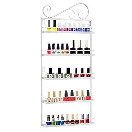 Meisax Scaffale per smalti, 5 pezzi, in metallo, per cosmetici, da parete, per argie olio essenziale (bianco)