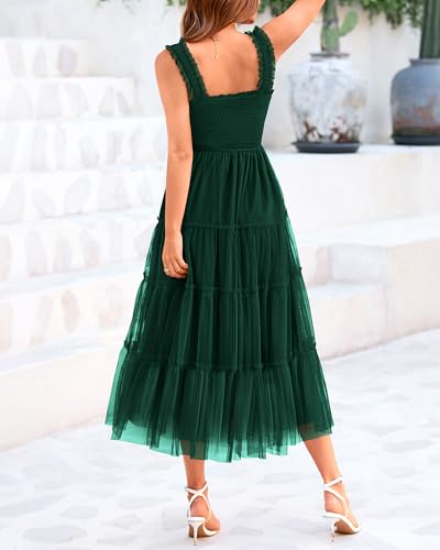 BTFBM Women's 2025 Summer Midi Dress Casual Sleeveless Square Neck Smocked Ruffle Tulle Party Wedding Guest Dresses3