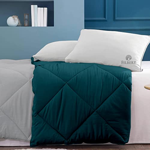 Image of Filbert - Double Bed Comforter for Winter 300 GSM Reversible Microfiber Soft & Cozy Diamond Stitch Quilt (90 inch x 100 inch Inches /228cm x 254cm) - Comforter Double Bed|Silver /Teal