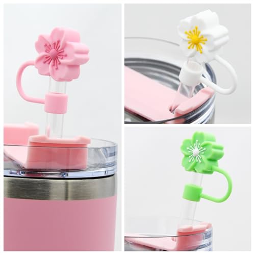 Image of Flower Silicone Straw Cover Cap for Stanley Cup, 10 mm 0.4 in Reusable Topper Tips Lids, Gift for Party Decor
