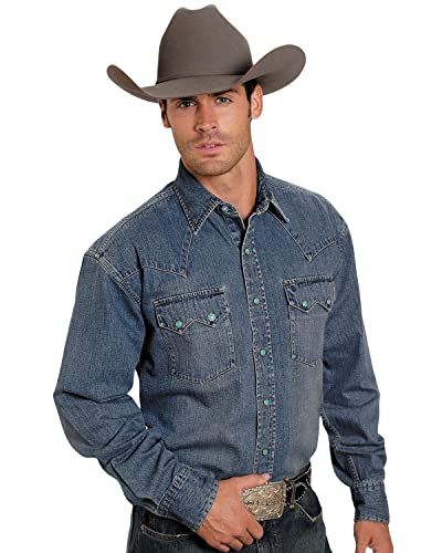 Stetson Men's Denim Snap Western Shirt, Blue, Medium