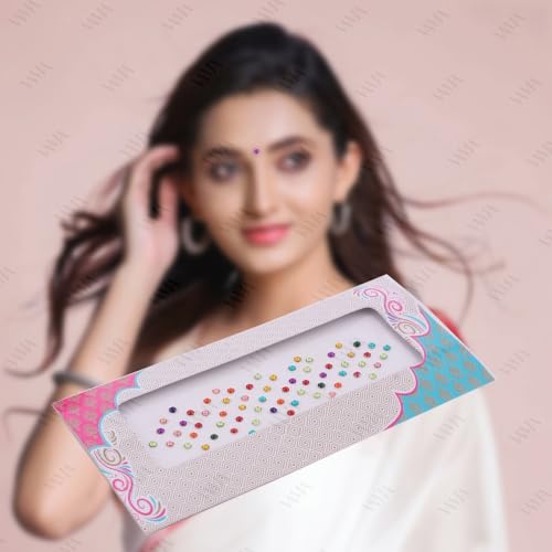 Image of VAMA Rhinestone Multi Color Crystal Stone Bindi kumkum Sticker Diamond Cut Kundan Multicolour bindiya Bindis Set for Women (10 Cards)