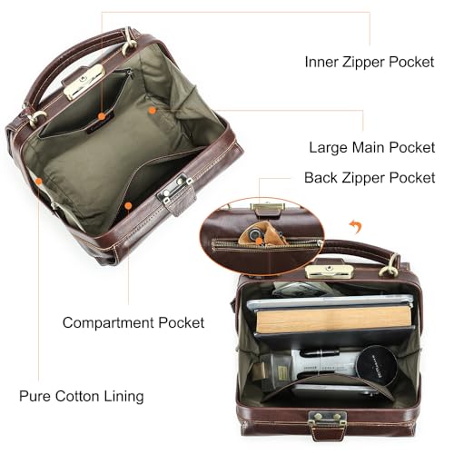 Image of CONTACTS Doctor Bag Purse for Women Luxury Leather Handbag with Lock Shoulder Bag Vintage Top Handle Bag