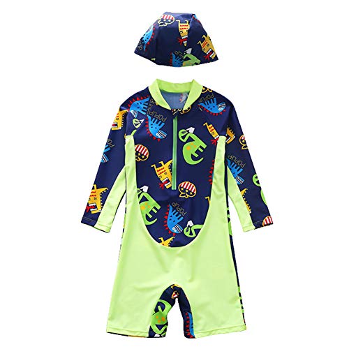 Baby/Toddler Boys One Piece Zip Swimsuit with Sun Hat UPF 50+ Sun Protection Beach Sunsuit Green