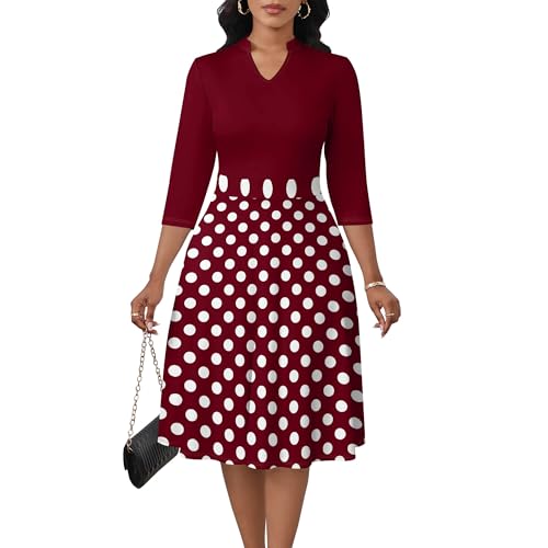 Image of PinkPatty Women's Casual A-line Midi Dresses 3 /4 Sleeve V Neck Fit and Flare Dress with Pockets