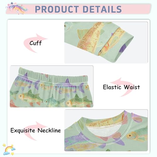 Pajama Sets Long Sleeve Colorful Fish Hand Draw Soft Comfy Sleepwear 2 Piece PJS 3-8T4