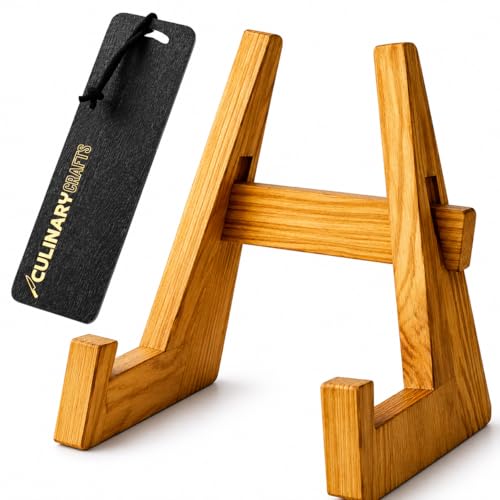 Solid Wood Cookbook Stand & Book Rest Wooden Recipe Holder Kitchen iPad & Tablet Stand Multi-Use Display Easel for Cookbooks Vinyl Records & Chopping Boards Hands-Free Reading Stand