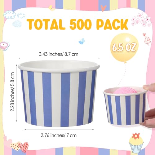 Image of Zeyune 500 Pieces 6.5 oz Ice Cream Cups Disposable Bulk Ice Cream Bowls Yogurt Dessert Cups Disposable Soup Bowls for Snack Hot or Cold Food, Wedding Baby Shower Birthday Party Supplies, 10 Colors