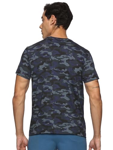 Image of DOMIN8 Men's Regular Fit T-Shirt (DOM8-AW-M-TS-21-BE-M Blue Printed Camouflage