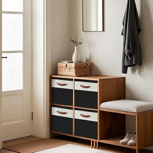 Image of DECOMOMO Cubby Storage Bins | 13x15x13inch Fabric Storage Cubes for Kallax Shelves Cloth Nursery Decorative with Handles (Black and White, 13x15x13 inch- 3P)