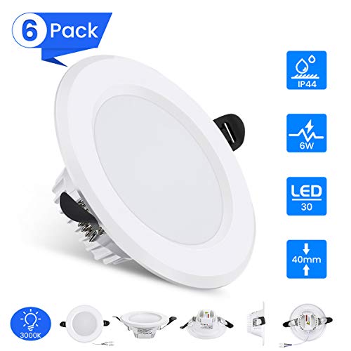 AMBOTHER Spot LED Encastrable Plafonnier 30 LEDs Blanc Chaud 3000K 6W 600LM Equivalent à 60W Halogène LED Spot Encastré Extra Plat AC85-265V Etanche IP44 Salle de Bain Salon Intérieur Lot de 6