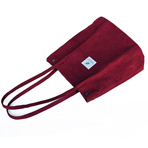 Corduroy Tote Bag Cute Tote Bags for Women Shoulder Bag with Inner Pocket for Work Beach Travel and Shopping Grocery
