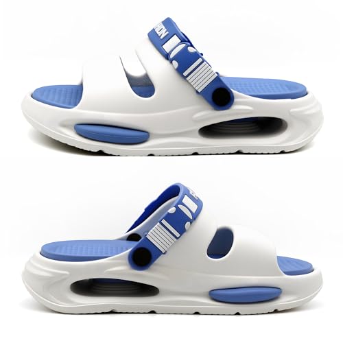 Men's Slide Sandals Indoor and Outdoor, Casual Platform Slide Sandals for Men Spring Summer, Lightweight Comfortable Cushioned Open Toe Men’s Slippers Shoes White Blue 73