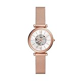 Fossil Women's Carlie Mini Automatic Stainless Steel Mesh Three-Hand Watch, Color: Rose Gold (Model: ME3188)