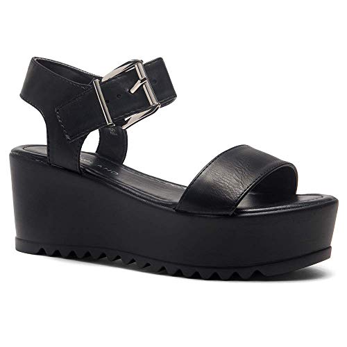 Herstyle Carita Women's Open Toe Ankle Strap Platform Wedge Sandal Black 8.0