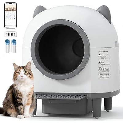 Automatic Self Cleaning Litter Box for Multiple Cats, Featuring 80L Large Capacity, APP Control, Safety Sensor & Odor-Free Waste Disposal, Includes 2 Roll Garbage Bags (Enclosed-Top)