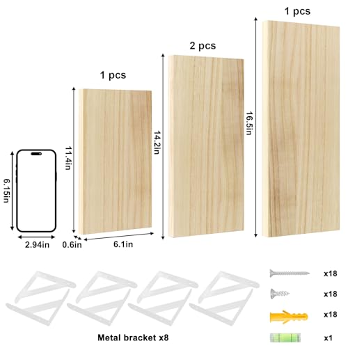 YGEOMER Floating Shelves for Wall, Different Sizes Natural Wood Wall Shelves for Living Room, Bathroom, Bedroom, Kitchen, Home Decor (Set of 4)
