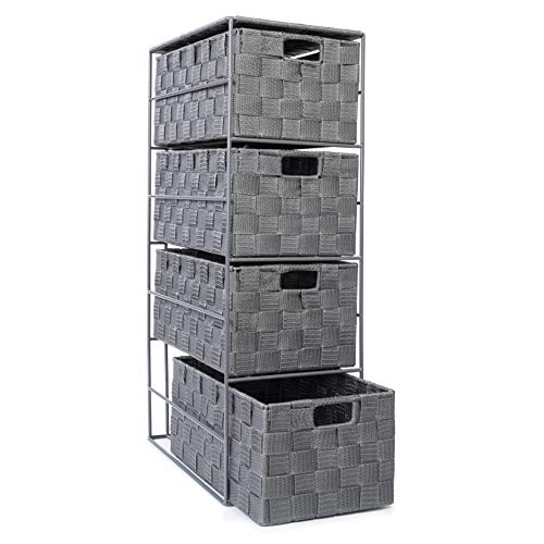 EHC Woven 4 Drawer Storage Unit For Bathroom, Bedroom Grey