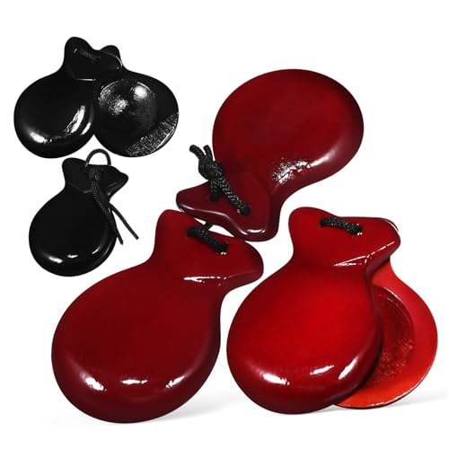 GOOHOCHY Handmade Wooden Castanets 2 Pairs Perfect for Music Latin Percussion Beginners