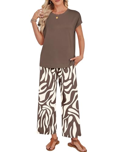 Image of WIHOLL Two Piece Sets for Women Summer Spring Outfits Lounge Sets Beach Vacation Clothes Airport Travel Matching Clothing