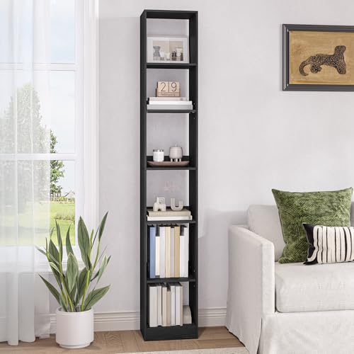 Hzuaneri Bücherregal, 6-Tier Bücherschrank, Würfelregal, Modernes offenes Regal aus Holz, Aufbewahrungsregale und Präsentationsregale für Wohnzimmer, Home Office, Schlafzimmer, Schwarz BC09604X