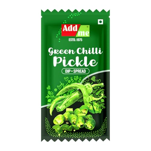 Image of Add Me Spicy hot Green Chilli Pickle achar 12gm sachet pouch chotu traveller pack (Pack of 48) 576 gm