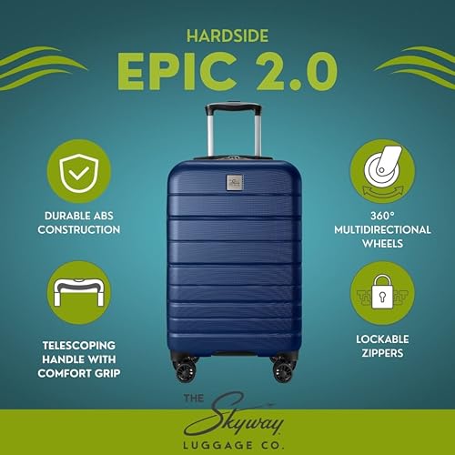Skyway Epic 2.0 Hardside Lightweight and Durable ABS Shell Luggage, Spacious with 4-Wheel Spinners, Comfort Grip with Telescoping Handle, Men and Women, Royal Blue, 2-Piece Set (20,28)2