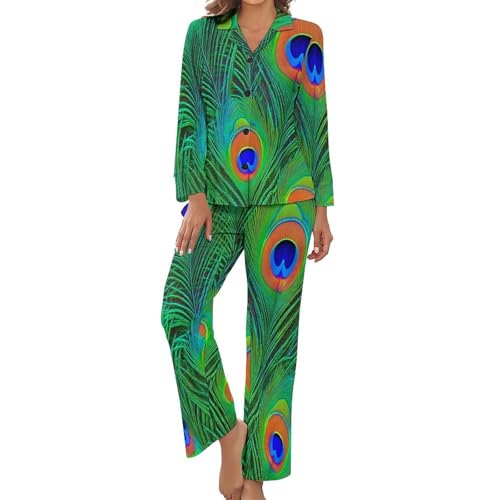 Pyjama deux pièces à manches longues pour femme vêtement de nuit d'été grande taille
