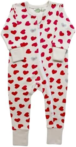 PARADE Organic Signature Print '2-Way' Zip Romper - Long Sleeve Hearts 0-3M with mitts