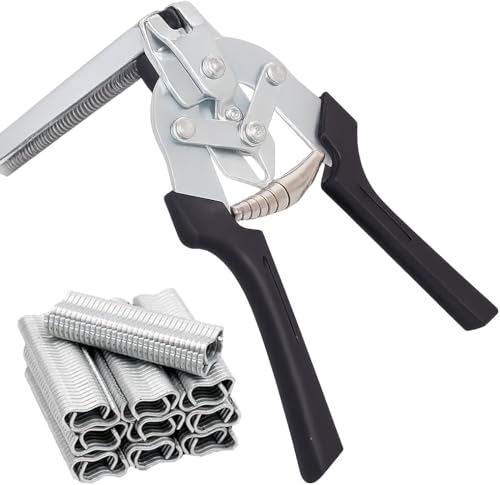 Image of Hog Ring Pliers Kit with 600 Pcs of Galvanized Steel Hog Rings, Hog Ring Chicken Duck Goose Dog Cat Rabbit Kit Clamp with Nail Groove, Repair Hand Tools for Animal Cages, Wire Fencing, Railing-Black