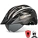 VICTGOAL Casco Bici Casco MTB Uomo con Luce LED, Occhiali Protettivi Magnetici, Visiera Traspirante, Casco da Mountain Bike per Unisex Caschi da Bicicletta Regolabili (L: 57-61cm, Titanio)