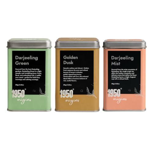Image of 1950 Origins Combo Pack | Darjeeling Green Premium Green Tea | Darjeeling Mist Premium Black Tea| Golden Dusk Assam Golden-tipped Orthodox Long Leaves| Tin Caddy 80g X 3