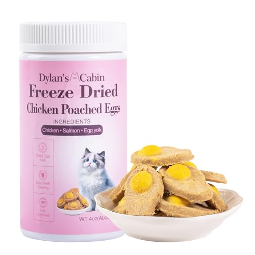Dylan's cabin Freeze Dried Chicken Cat & Dog Treats - High Protein Poached Eggs Bites with Salmon & Pumpkin Training Kitten Puppy Snack for Coat Gut Healthy, 34pcs