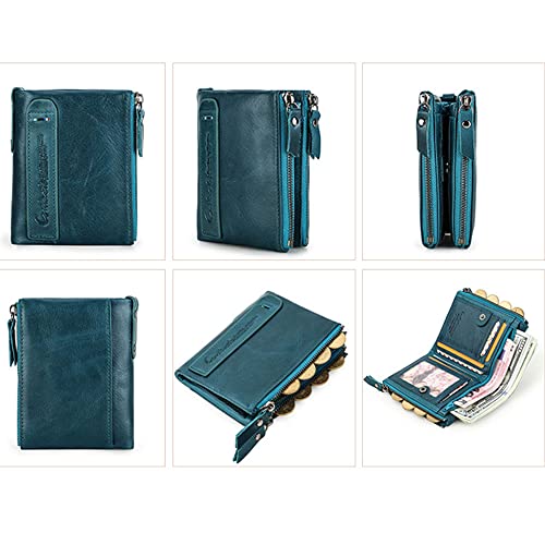 Image of CONTACTS Womens Bifold Wallet Leather Small Zipper Coin Purse for Women Fashion Card Holder with ID Window (Peacock Blue)