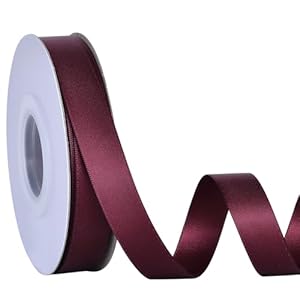 Ribest Cinta de satén de doble cara color burdeos, cinta continua de 5/8 pulgadas de 25 yardas para manualidades, envolver regalos, lazos para el pelo, decoración de bodas y fiestas