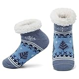 Cheerful Mario Calcetines de Estar por Casa Forrados de Lana Invierno Térmico Calcetines para Mujer Cómodos Antideslizante Azul-B