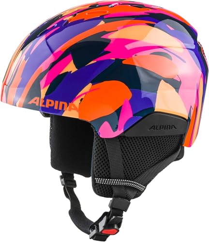 ALPINA PIZI - Leichter, bruchfester & individuell anpassbarer Skihelm für Kinder, mit abnehmbaren Ohrenpolstern - pink-orange Blue Gloss - M (51-55 cm)