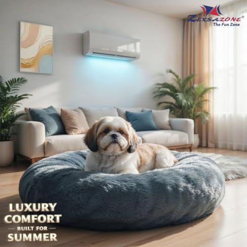 Image of ZEXSAZONE Round Donut Pet Bed for Cats and Puppies Dogs, Cozy and Plush, Raised Bedside Support, Both Sides Use Like 2 in One, Washable, Sizes for Small, Medium, and Large Pets. (Grey, Small)