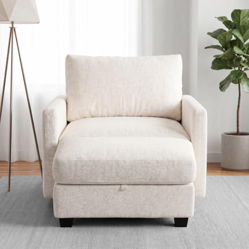 Image of Single Sofa with Storage Ottoman, 38 inch Modern Couch for Living Room