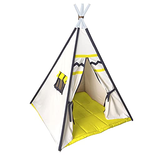 Next Day Art Tent house for kids Teepee Play Tent for Kids Portable Foldable Flag House for Children Play Tents with Mat for Girl and Boy with Carry Case Canvas Playhouse Indoor and Outdoor with Baby Pillow Queen – Parrot-White