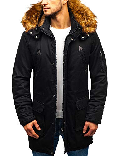 BOLF Herren Winterjacke Parka Fellkapuze Reißverschluss Warm Gefüttert Casual Style John Ricci R106 Schwarz XL [4D4]
