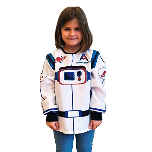 DEQUBE - Disfraz de astronauta, con detalles nave espacial, unisex, talla unic, color blanco y azul