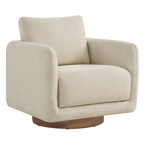 Image of Modern Swivel Accent Chair, 360 Rotating Round Barrel Armchair with Performance Fabric Upholstery for Living Room, Bedroom, Office, Reading Nook, Single,Oatmeal