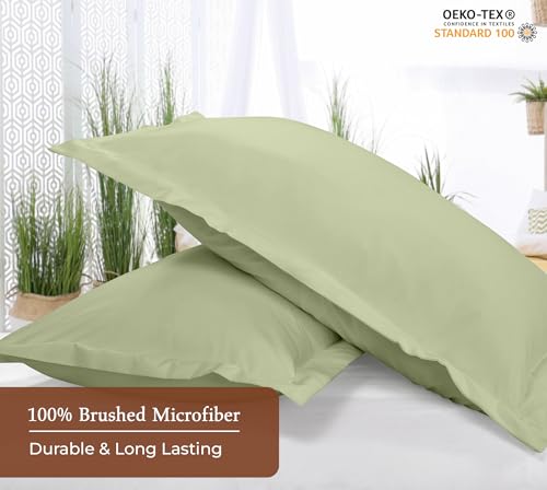 Image of Royale Linens Pillow Shams 2 Pack Queen Size 20x30 Inch- Brushed 1800 Microfiber - Bed Pillow Shams, Wrinkle Resistant Super Soft and Cozy- Back Overlap Closure - Oxford Pillowcase (Queen, Sage Green)