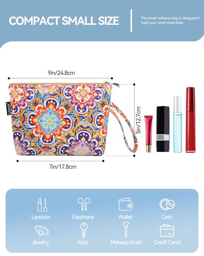Image of Gloppie Small Makeup Bag for Purse Boho Cosmetic Sunscreen Bags for Women | Compact Travel Size, 4 Inner Storage Pockets, Multi-Use Pouch for Cosmetics & Jewelry, Wristlet Purse, Bohemian Geometric