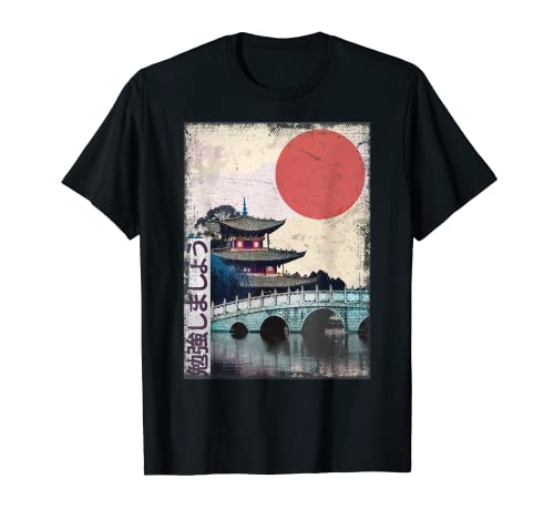 Anime de temple japonais Art vintage en bois T-Shirt