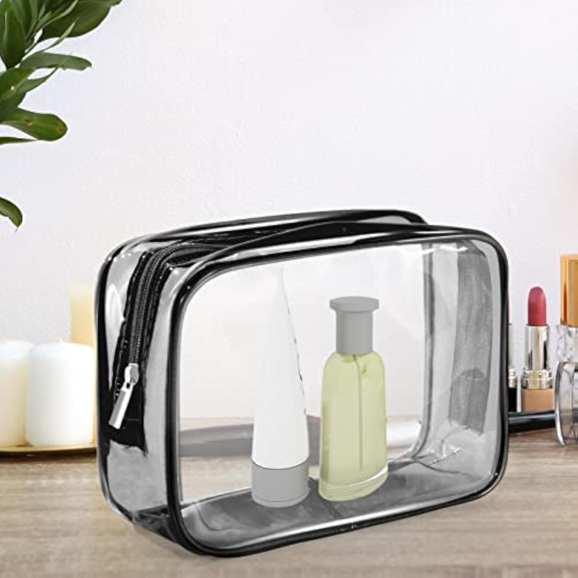 Waterproof Clear Makeup Bag, Reusable Holder, Black