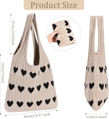 Image of Street27 Korean Crochet Tote Bag Casual Work Love Hobo Shoulder Handbags | Multi-Purpose Bag |Sturdy Aesthetic Tote Bag with Large Capacity | Shopping Bag for Office, College & Daily Use